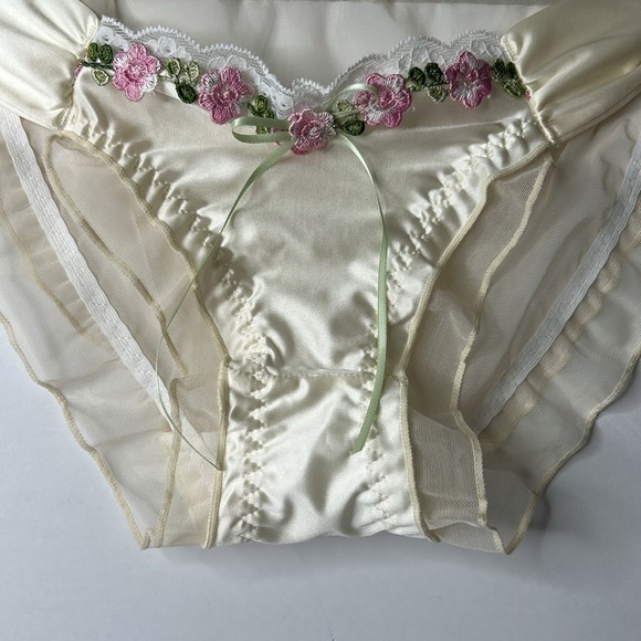 IZA Liquid Satin Cream Embroidered Floral Smooth Silky Stretch Feminine Panties - Picture 13 of 13